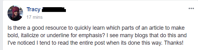 Is there a good resource to quickly learn which parts of an article to make bold, italicize or underline for emphasis? I see many blogs that do this and I've noticed I tend to read the entire post when its done this way.