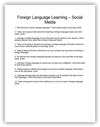 Benefits of Learning a Foreign Language PLR Social Media