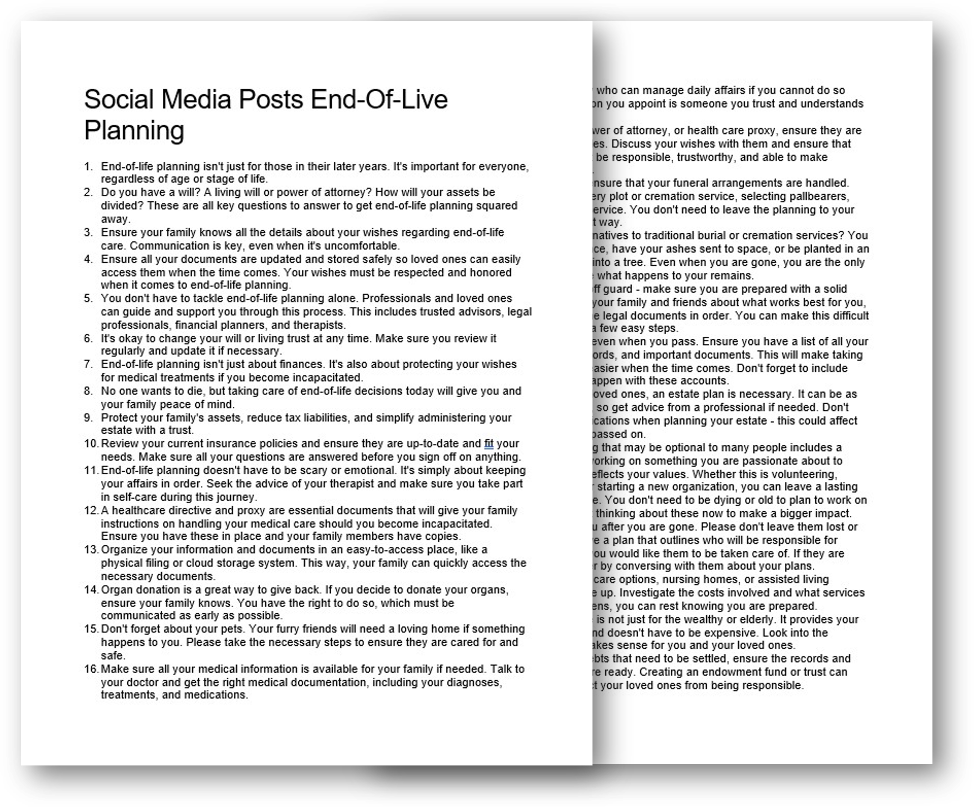 end of life planning social media plr